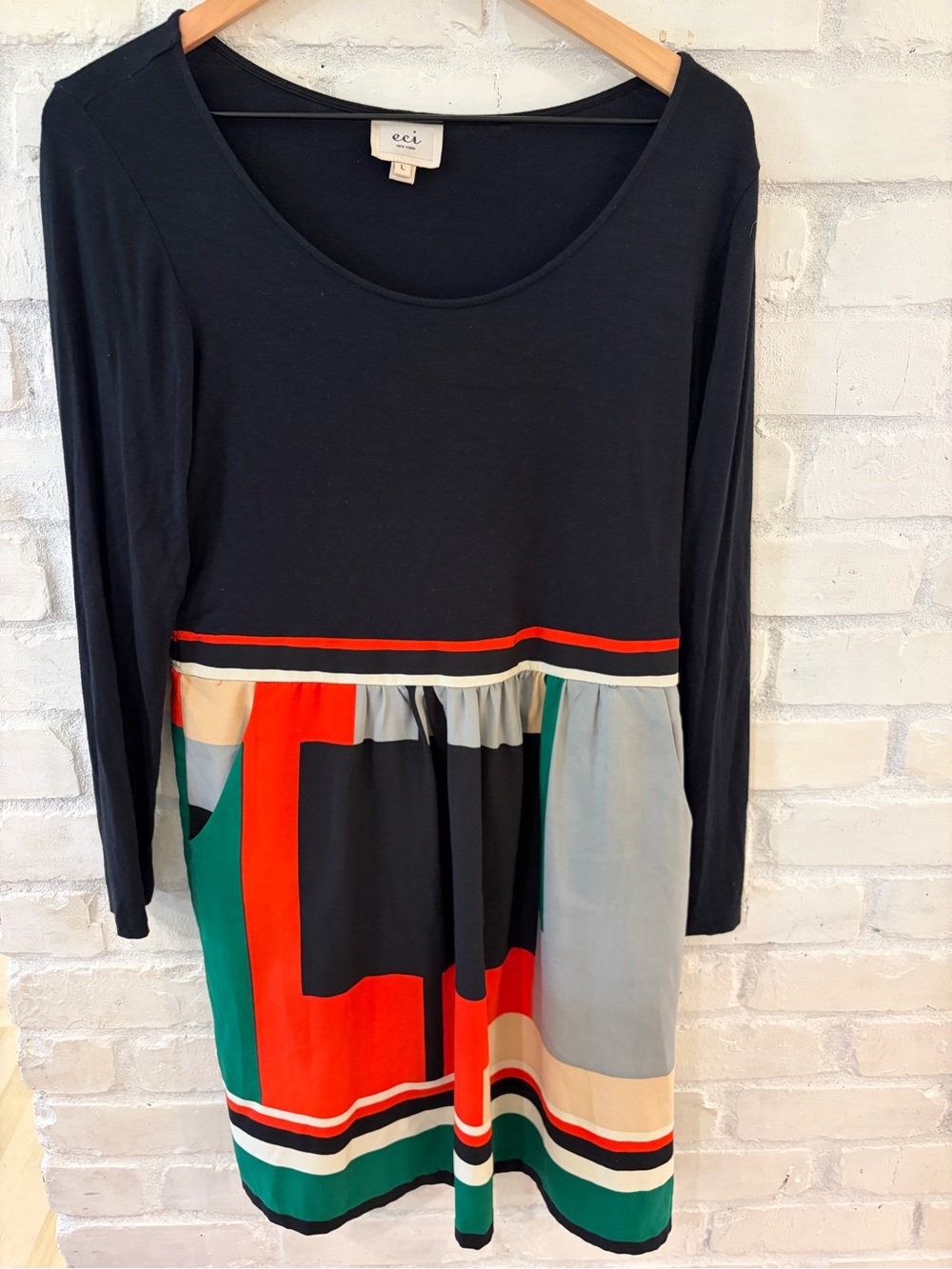 ECI New York Black Multi Geometric Print Mod Retro Style Dress (B4)